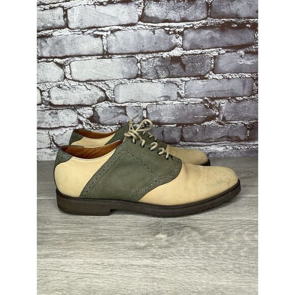 Vibram Gumlite Beige Green Leather Oxfords Brogue Shoes Men Sz 8.5M US/42EU - Picture 14 of 16